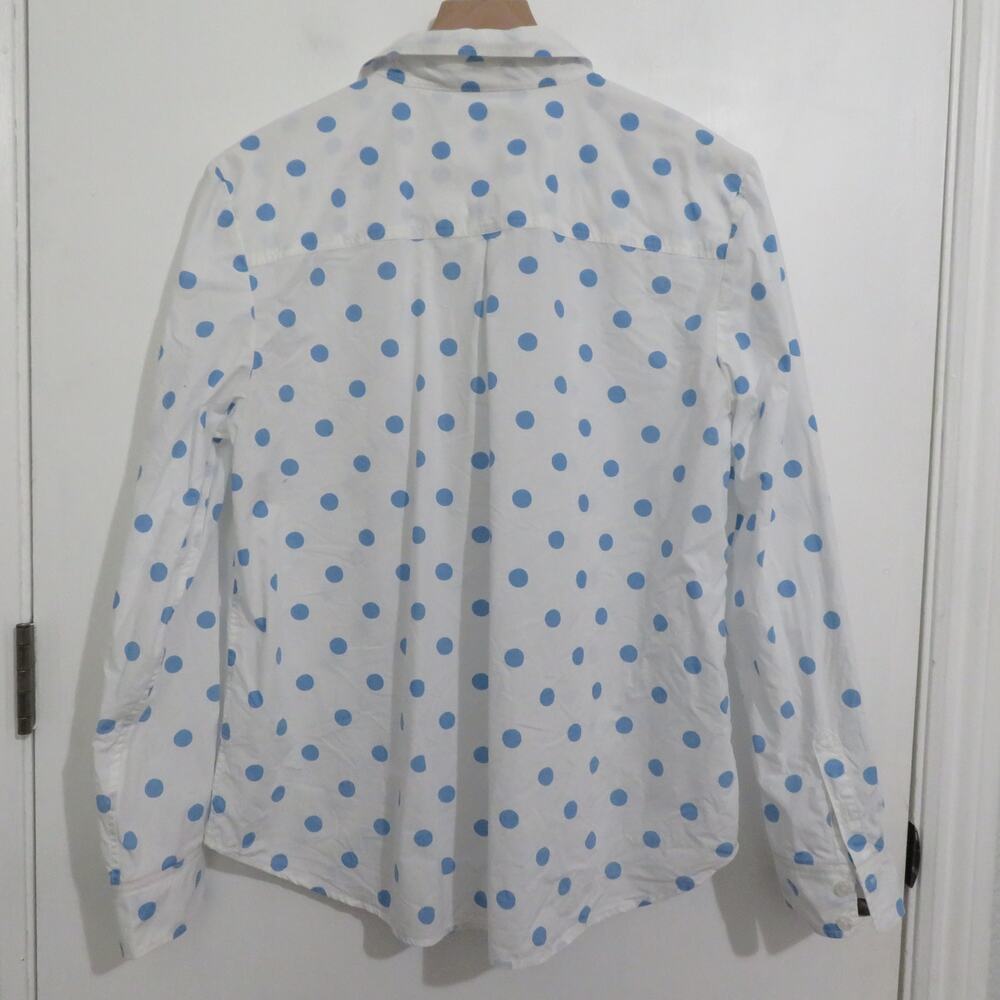 Boden Women Sz 10 White Blue Polka Dot Classic Shirt Long Sleeve Button Down - Picture 2 of 8